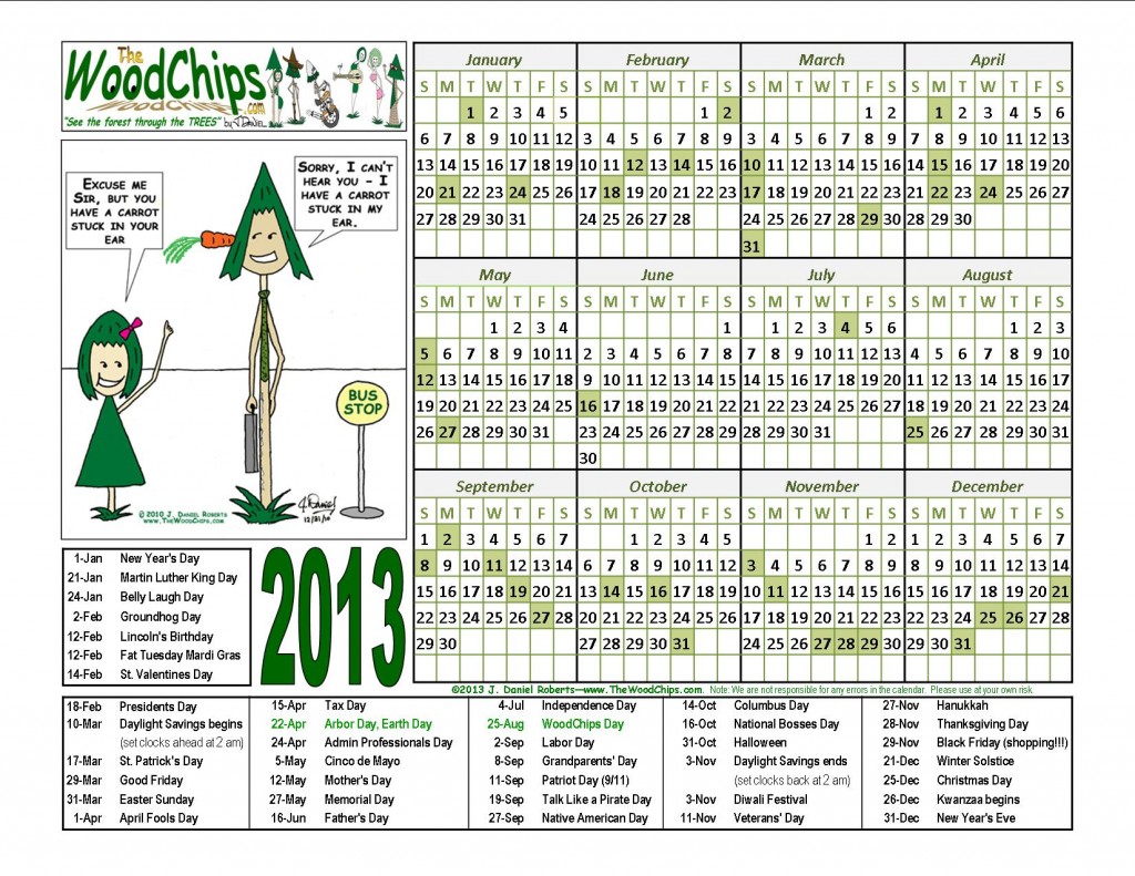 Free 2013 WoodChips calendars