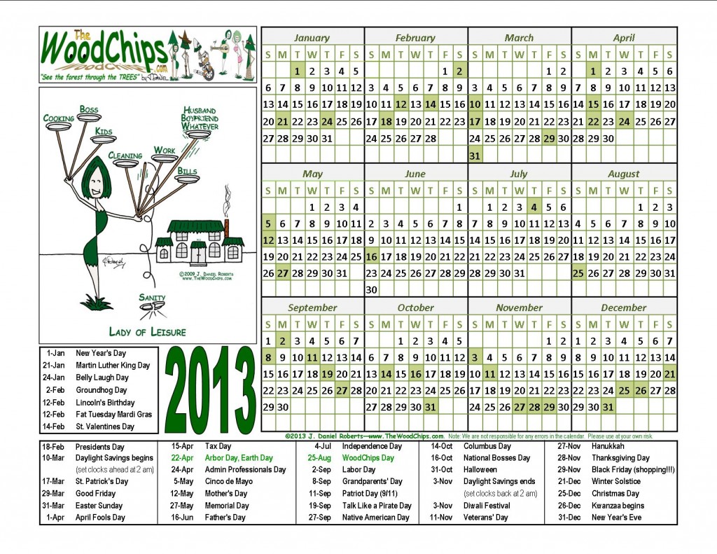 Free 2013 WoodChips calendars