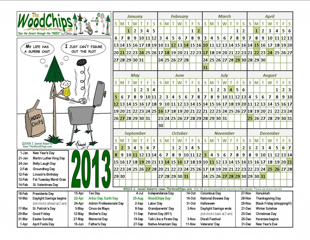 Free 2013 WoodChips calendars