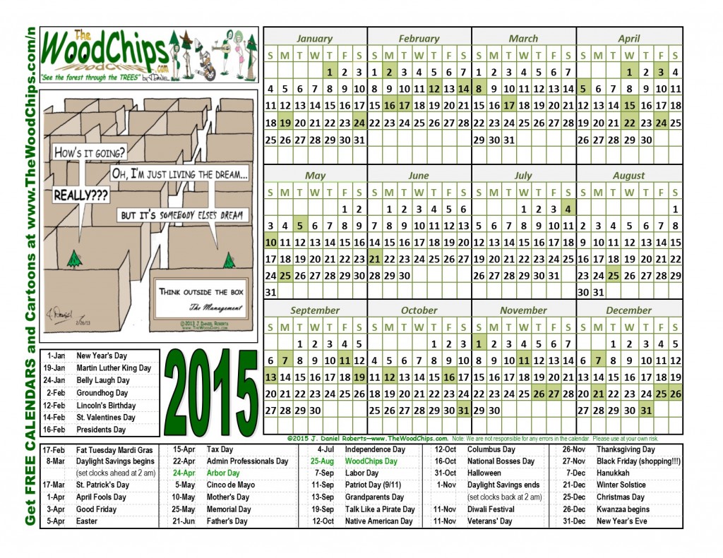 Free 2015 WoodChips Calendar - Living The Dream